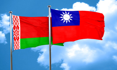 Belarus flag with Taiwan flag, 3D rendering