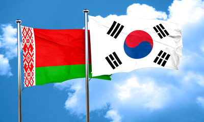 Belarus flag with South Korea flag, 3D rendering