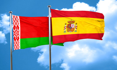 Belarus flag with Spain flag, 3D rendering