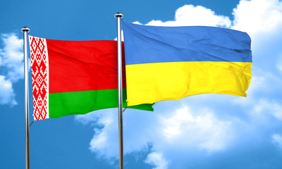 Belarus flag with Ukraine flag, 3D rendering