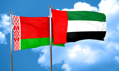 Belarus flag with UAE flag, 3D rendering