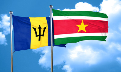 Barbados flag with Suriname flag, 3D rendering