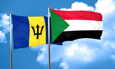 Barbados flag with Sudan flag, 3D rendering