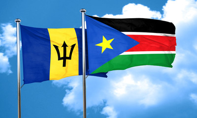 Barbados flag with South Sudan flag, 3D rendering