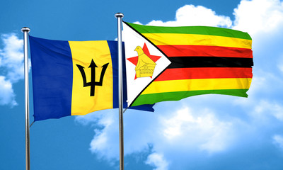 Barbados flag with Zimbabwe flag, 3D rendering