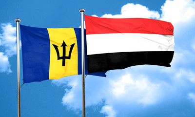 Barbados flag with Yemen flag, 3D rendering