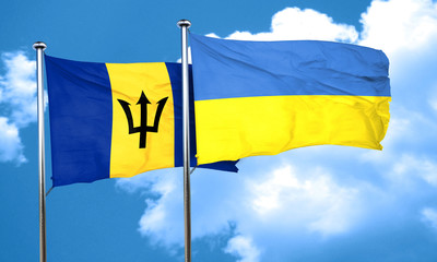 Barbados flag with Ukraine flag, 3D rendering