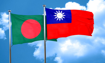 Bangladesh flag with Taiwan flag, 3D rendering