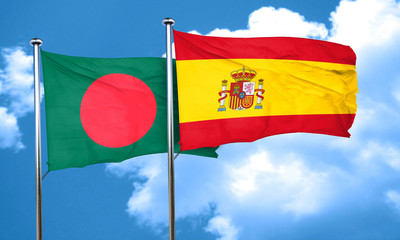 Bangladesh flag with Spain flag, 3D rendering