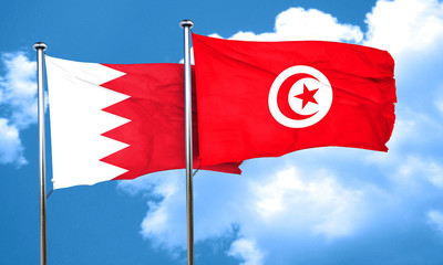 Bahrain flag with Tunisia flag, 3D rendering