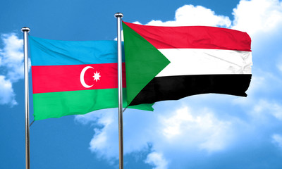 Azerbaijan flag with Sudan flag, 3D rendering