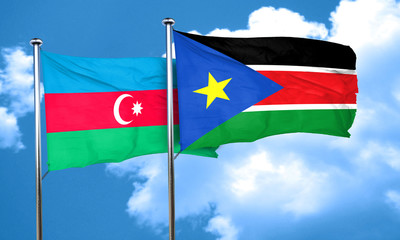 Azerbaijan flag with South Sudan flag, 3D rendering