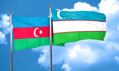 Azerbaijan flag with Uzbekistan flag, 3D rendering