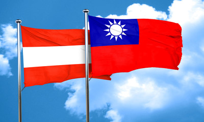 Austria flag with Taiwan flag, 3D rendering