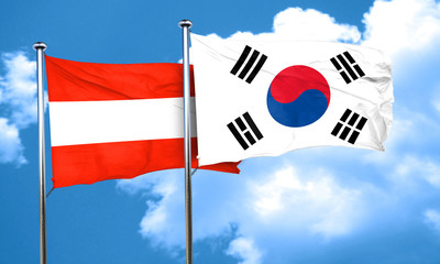 Austria flag with South Korea flag, 3D rendering