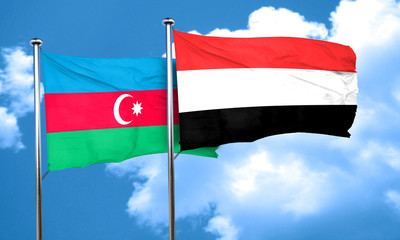 Azerbaijan flag with Yemen flag, 3D rendering