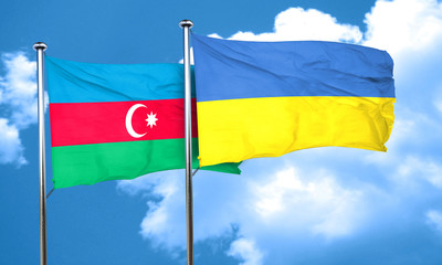 Azerbaijan flag with Ukraine flag, 3D rendering