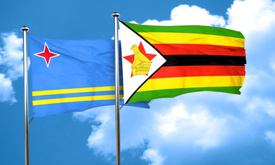 aruba flag with Zimbabwe flag, 3D rendering