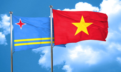 aruba flag with Vietnam flag, 3D rendering