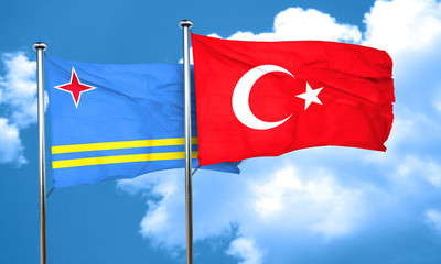 aruba flag with Turkey flag, 3D rendering