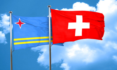 aruba flag with Switzerland flag, 3D rendering