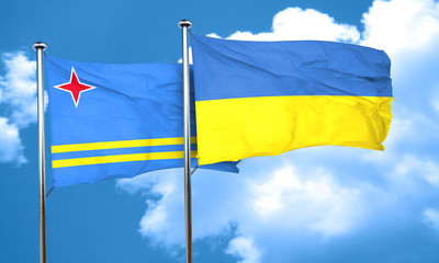 aruba flag with Ukraine flag, 3D rendering