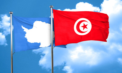 antarctica flag with Tunisia flag, 3D rendering