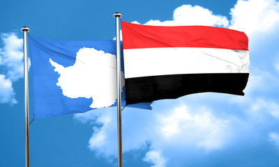 antarctica flag with Yemen flag, 3D rendering