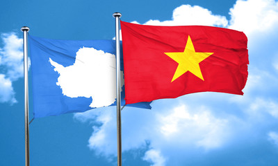 antarctica flag with Vietnam flag, 3D rendering