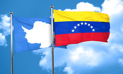 antarctica flag with Venezuela flag, 3D rendering