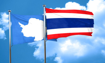 antarctica flag with Thailand flag, 3D rendering