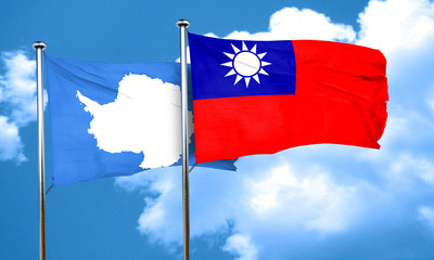 antarctica flag with Taiwan flag, 3D rendering