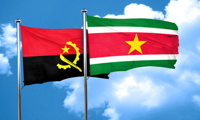 Angola flag with Suriname flag, 3D rendering