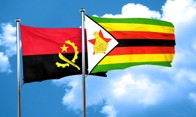 Angola flag with Zimbabwe flag, 3D rendering