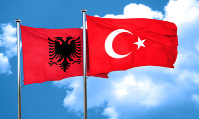 Albania flag with Turkey flag, 3D rendering