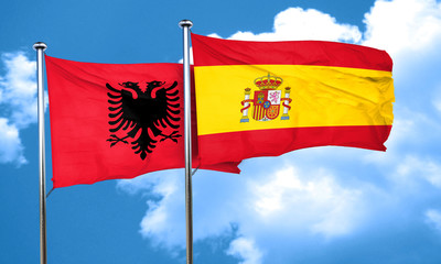 Albania flag with Spain flag, 3D rendering