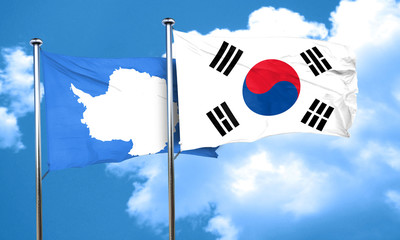 antarctica flag with South Korea flag, 3D rendering © Argus