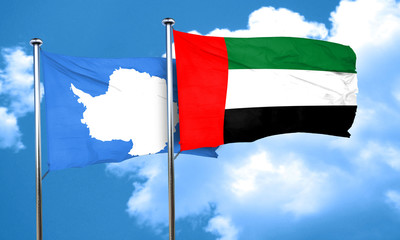 antarctica flag with UAE flag, 3D rendering