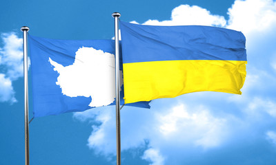 antarctica flag with Ukraine flag, 3D rendering