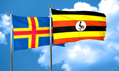 aland islands with Uganda flag, 3D rendering