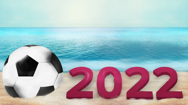 soccer football 3d render with sand and water photo background