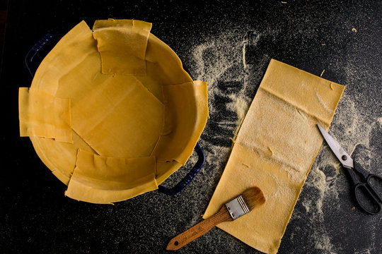 Freshly made pasta used to make timpano