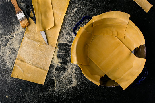 Freshly made pasta used to make timpano