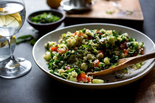 Garlic tabbouleh in bowl