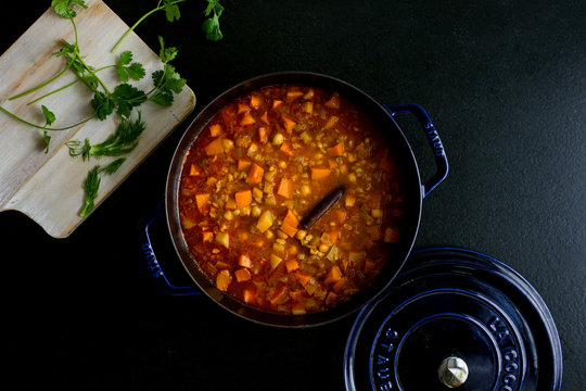  Spiced bean stew with barley and winter squash
