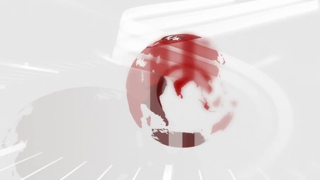 Animated globe rotating, red and white news intro