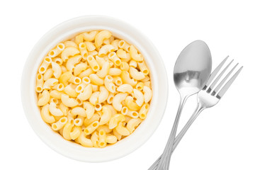 Bowl of macaroni on white background