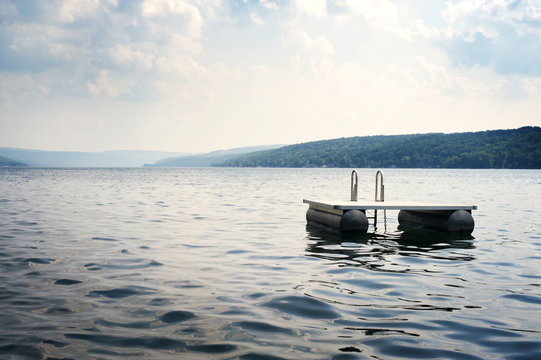 View of floating platform in lake