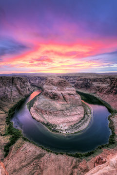 Colorado river reflecting dramatic sky at Horseshoe Bend, Arizona