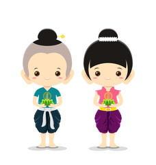 Boy and Girl in national costume,Loy Krathong Festival concept -Vector Illustration